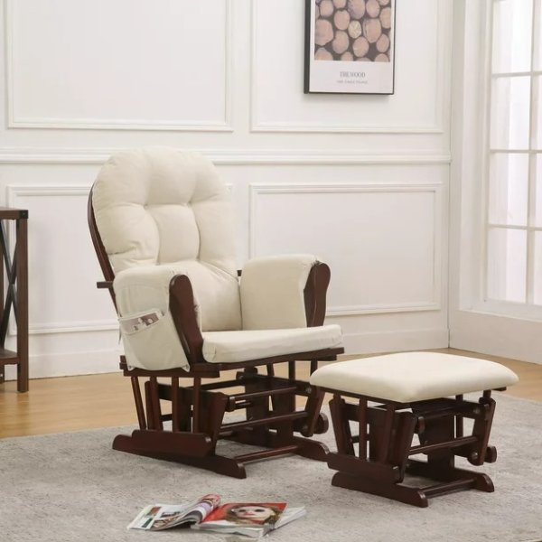 Willow Glider with Ottoman, Espresso Finish with Beige Cushions