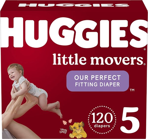 Baby Diapers Size 5 (27+ lbs), 120 Ct, Huggies Little Movers