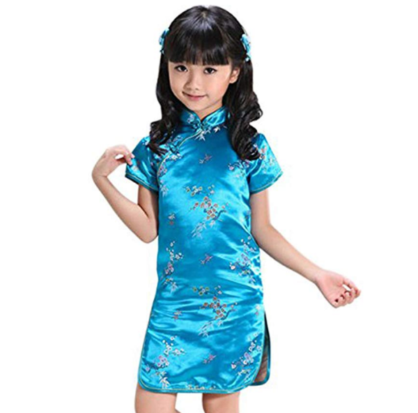 Girls Kids Plum Flower Bamboo Chinese Qipao Cheongsam Dress