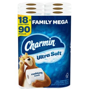 Charmin 超柔软卫生纸18超大家庭卷，相当于90普通卷