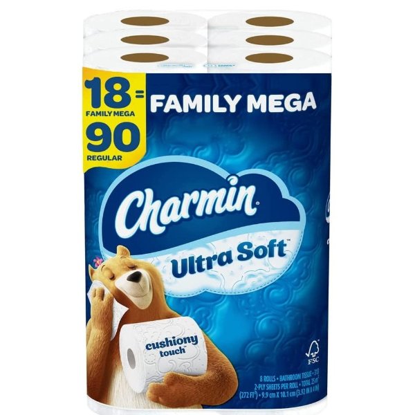 Charmin 超柔软卫生纸18超大家庭卷，相当于90普通卷