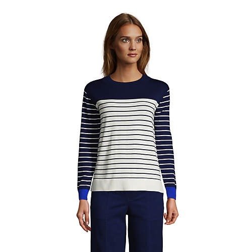 Women's Fine Gauge Cotton Crewneck Sweater - Founders Stripe