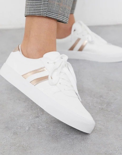 side stripe lace up sneakers in white with rose gold | ASOS