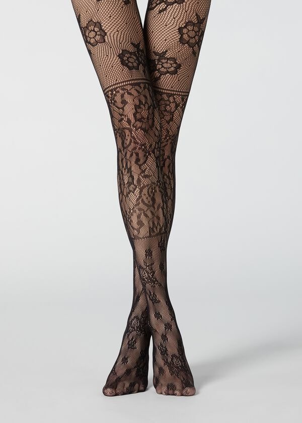 Floral Patchwork Pattern Fishnet Tights - Calzedonia