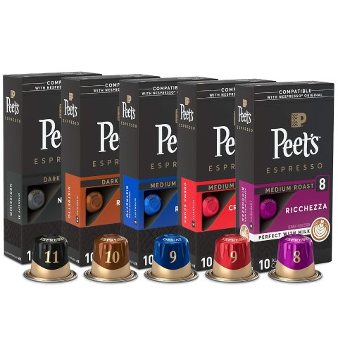 Peet's Coffee, Espresso Coffee Pods Variety Pack  8-10, 50 Count