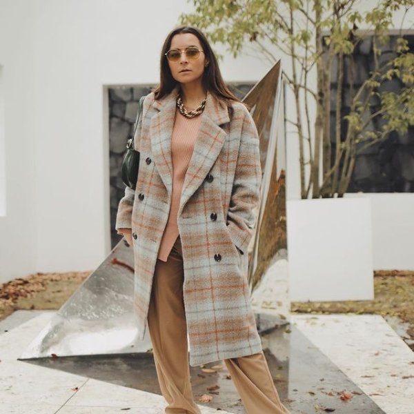 PORTMORE DOUBLE-BREASTED WOOL PLAID COAT
