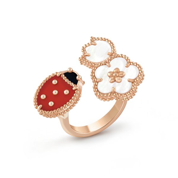 Lucky Spring Between the Finger ring 18K rose gold, Carnelian, Mother-of-pearl, Onyx