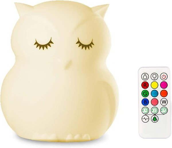Owl Night Light for Kids Baby Silicone Night Light LED Nursery Lamp Dimmable Baby Night Light with Touch Sensor Remote Control Rechargeable 9 Colors Change Night Light for Children