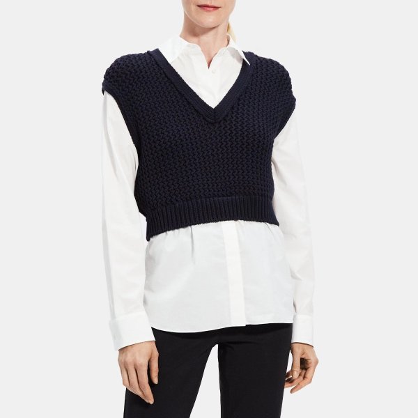 Combo Sweater Vest Shirt in Stretch Cotton