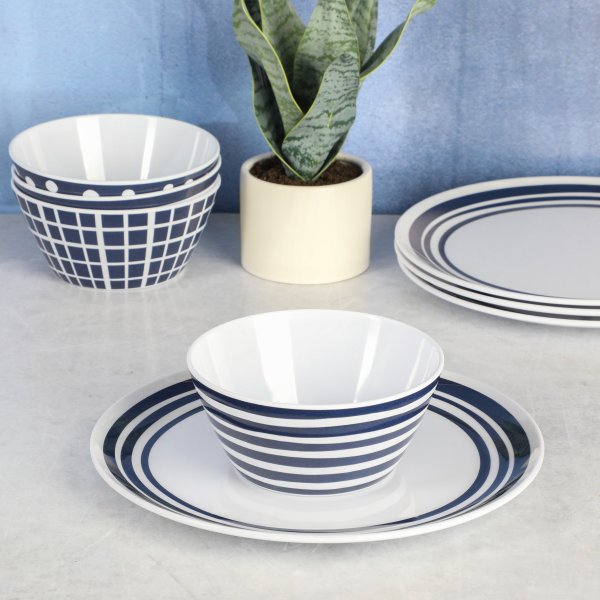 Playful Patterns 8-Piece Blue Melamine Dinnerware Set