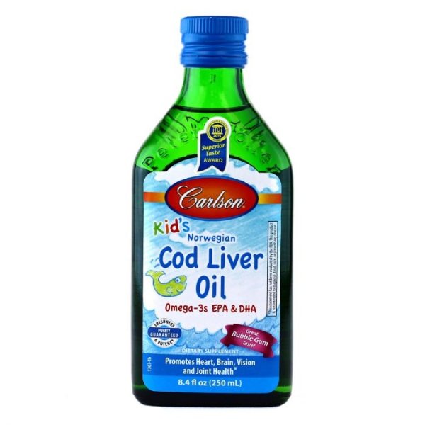 Carlson for Kids Norwegian Cod Liver Oil 8.4fl oz (250ml) - Bubble Gum Taste!