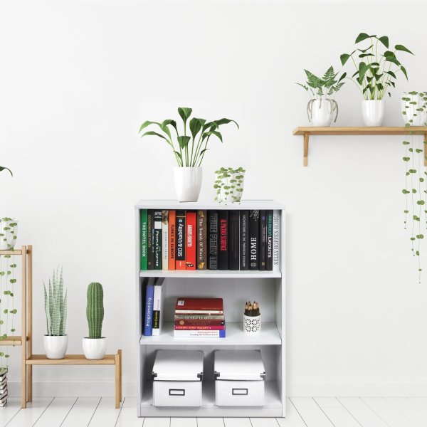 JAYA Simple Home 3-Tier Adjustable Shelf Bookcase, White