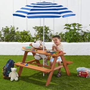 Best Choice Products Kids Wooden Outdoor Picnic Table w/ Adjustable Umbrella, Built-In Seats