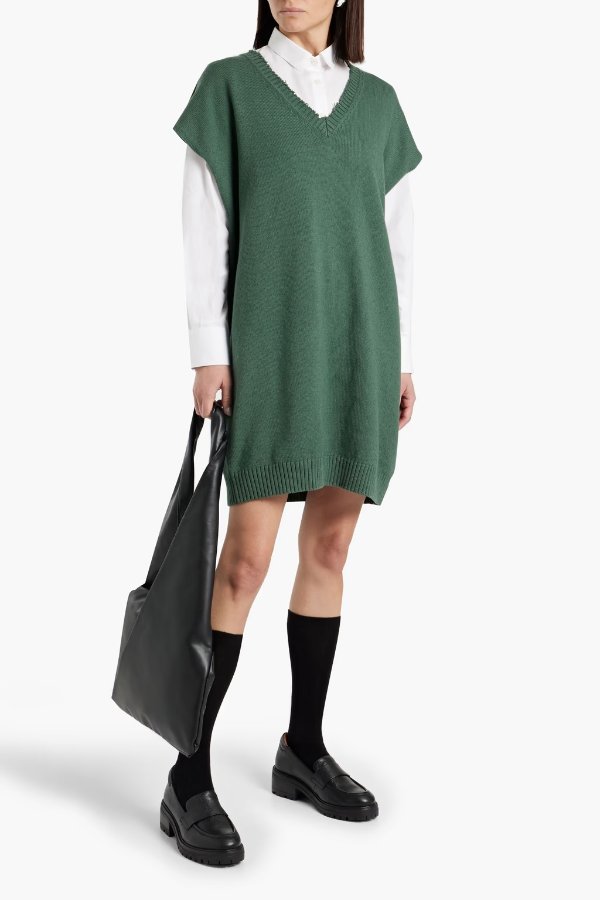 Distressed cotton and wool-blend mini dress