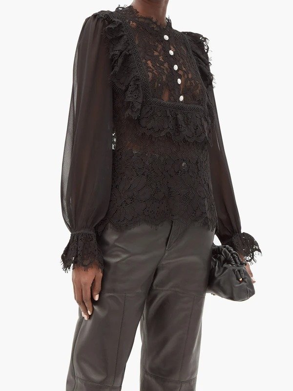 Crystal-button cotton-blend lace blouse | Self-Portrait | MATCHESFASHION US