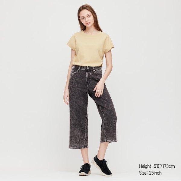 WOMEN HIGH-RISE WIDE CROPPED JEANS