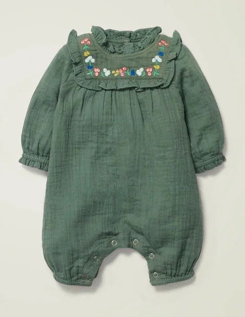 Floral Embroidered Romper - Herb Green Embroidery | Boden US