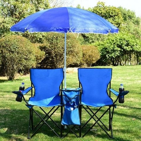 便携式折叠野餐双人椅带伞桌、冷却器