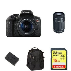 Canon EOS Rebel T6i 单反 带 EF-S 18-55mm 和 55-250mm 镜头 + SD卡, 电池