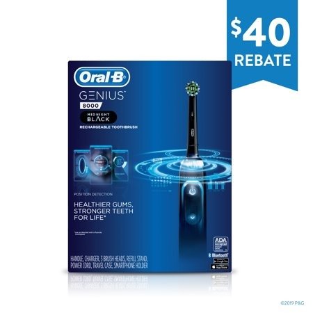 Genius 8000 ($40 Rebate Available) Electronic Toothbrush, Black Edition, Powered by Braun