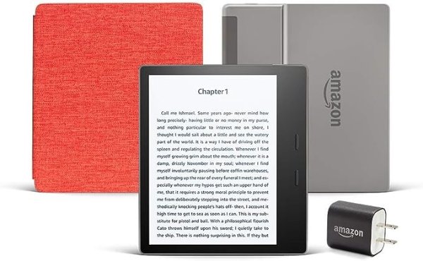 Kindle Oasis Essentials Bundle including Kindle Oasis (Graphite, Ad-Supported), Amazon Fabric Cover, and Power Adapter