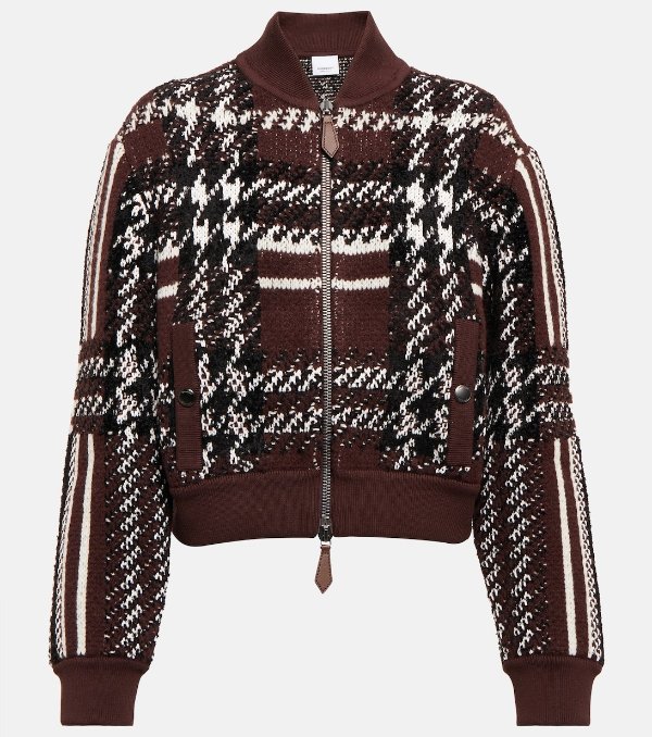 Checked Wool Blend Bomber Jacket in Multicoloured - Burberry | Mytheresa