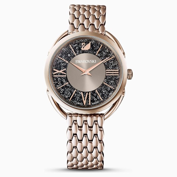 Crystalline Glam Watch, Metal bracelet, Gray, Champagne-gold tone PVD by SWAROVSKI