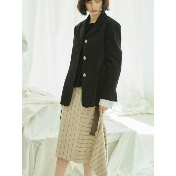 Side Slit Stripe Skirt-Beige