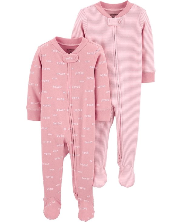 Baby Girls 2-Pc. Footed Cotton Coverall Set