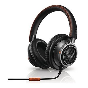 Philips L2BO/27 Fidelio High Fidelity Headphones with Mic and Memory foam cushioning, Black/Orange