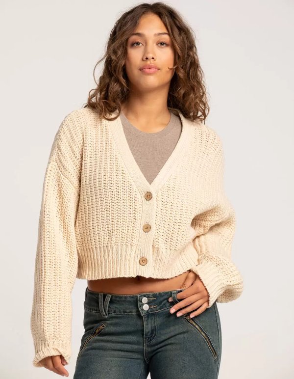 Sundaze Button Up Womens Crop Sweater