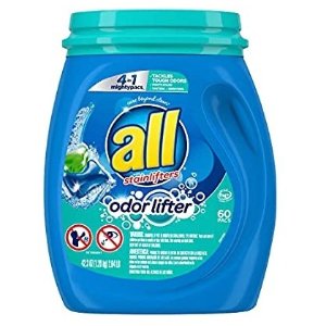 All Mighty Pacs Laundry Detergent 4 In 1 With Odor Lifter, Tub, 60 Count