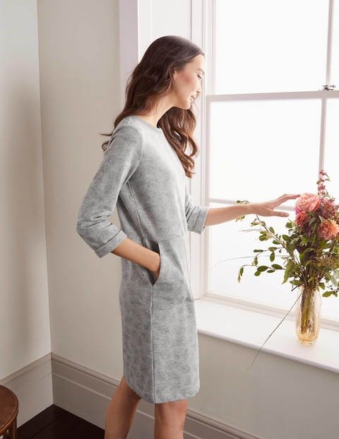 Hannah Sweatshirt Dress - Grey Marl, Glitter Leaves | Boden US