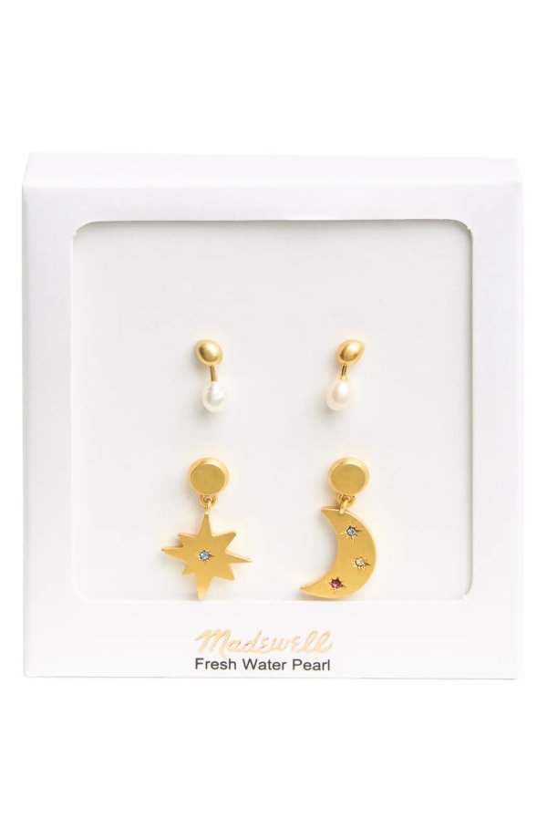 Gold Plated 3mm Freshwater Pearl Wishi 2-Piece Stud Earring Set