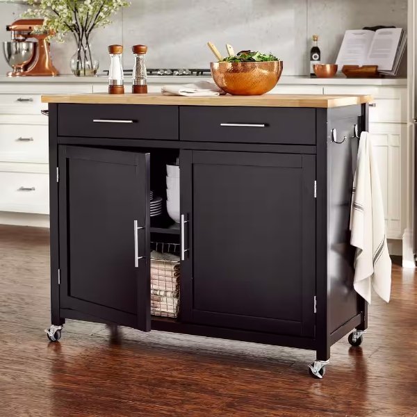Glenville Black Kitchen Cart with 2 Drawers