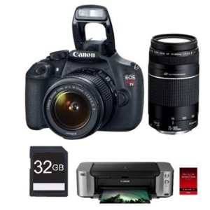 Canon EOS Rebel T5 DSLR Camera with 18-55mm & 75-300mm Lenses / PIXMA PRO-100 Printer Bundle