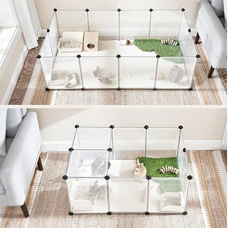 Pet Playpen with Floor, Small Animal Pen, Pet Fence Indoor, DIY Plastic Enclosure for Hamsters, Rabbits, Hedgehogs, Ferrets, 56.3 x 28.7 x 18.1 Inches, White ULPC02W