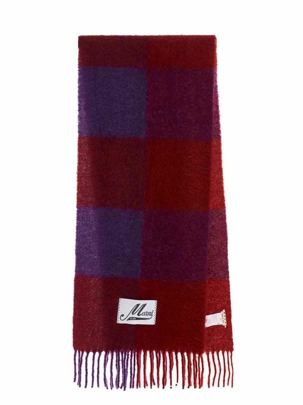 Logo Patch Fringed Check Scarf