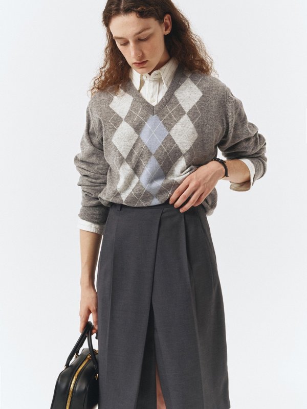 H-line Slit Wrap Skirt_Charcoal Grey