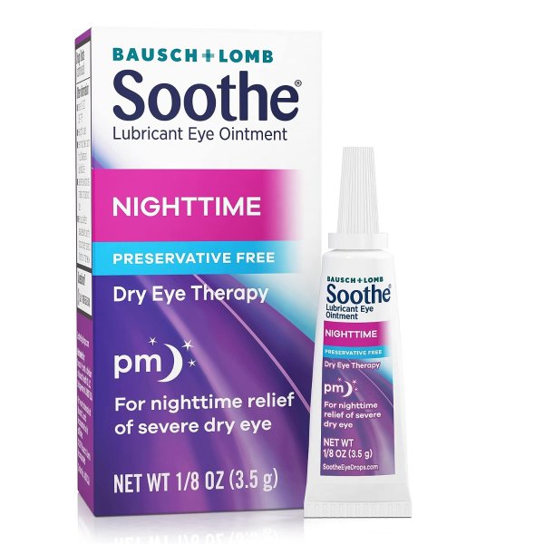 Soothe Lubricant Eye Ointment by Bausch & Lomb for Dry Eye Relief, Moisturizing Nighttime Therapy Suitable for Sensitive Eyes, Preservative Free, 1.8 Oz