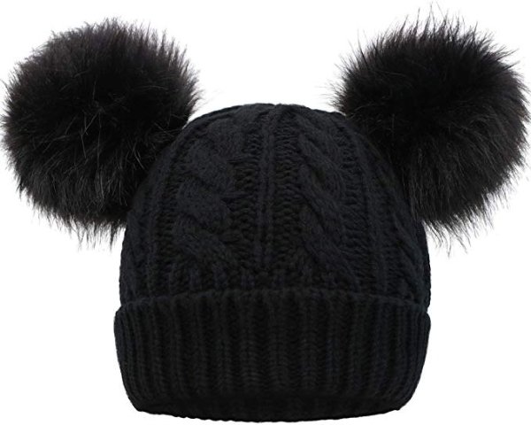 Women Winter Cable Knit Fleece Lined Warm Pom Pom Beanie Hat