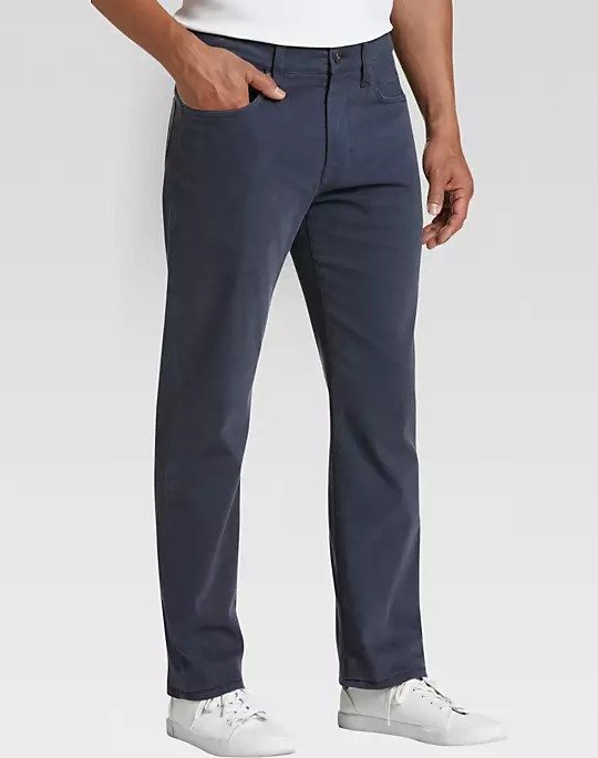 Navy Classic Fit Sateen Twill Casual Pants