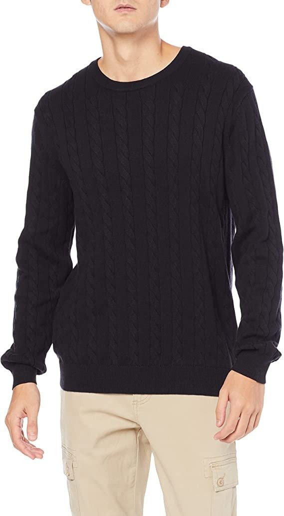 Amazon Essentials Men's Crewneck Cable Cotton Sweater