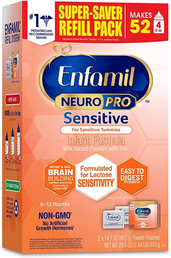 NeuroPro Sensitive Baby Formula Gentle Milk Powder Refill, 29.4 Ounce - Omega 3 DHA, Probiotics, Immune Support