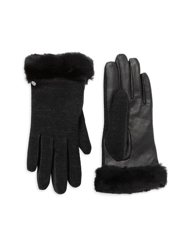 Mixed Media Faux Fur & Shearling-Trimmed Gloves