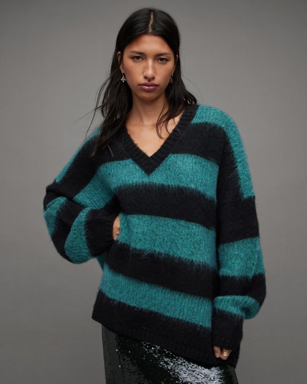 Lou Sparkle V-Neck Striped Sweater