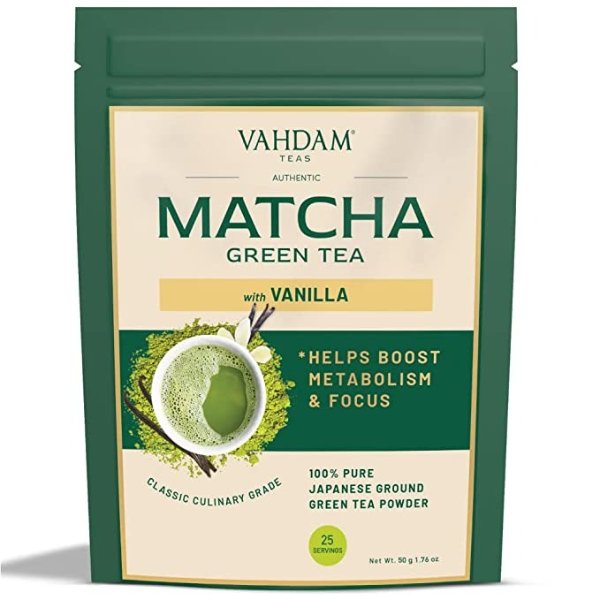 , Vanilla Matcha Green Tea Powder - 1.76oz (25 Cups) | Powerful Superfood Blend - Japanese Matcha Powder with 100% Natural Vanilla | 137x Antioxidants, Brew Delicious Vanilla Matcha Latte