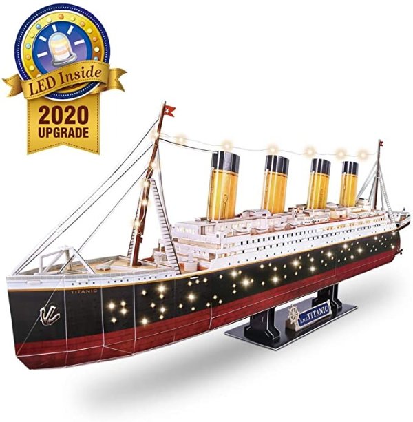 3D Puzzles for Adults RMS Titanic Toys Model Ship 34.6'', Difficult Watercraft Jigsaw Family Puzzles and Cruise Ship Room Decor Gifts for Men and Women, 266 Pieces(Large with LEDs)