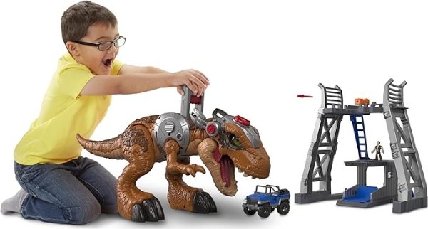 Fisher-Price Imaginext Jurassic World T. rex Dinosaur Toy with Owen Grady Figure, Light-Up Eyes & Chomping Action for Ages 3+ Years, 7-Piece Set (Amazon Exclusive)