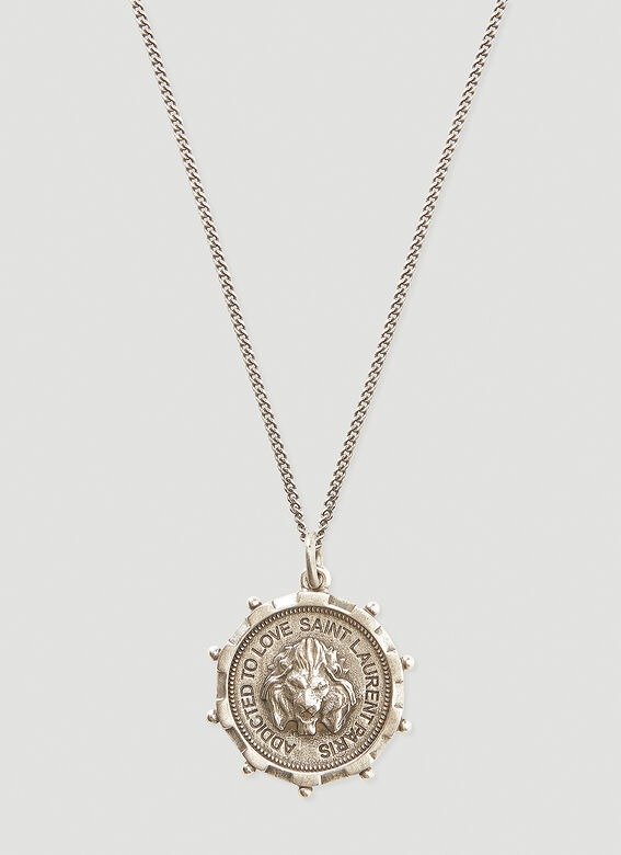 Lion Medallion Necklace in Silver